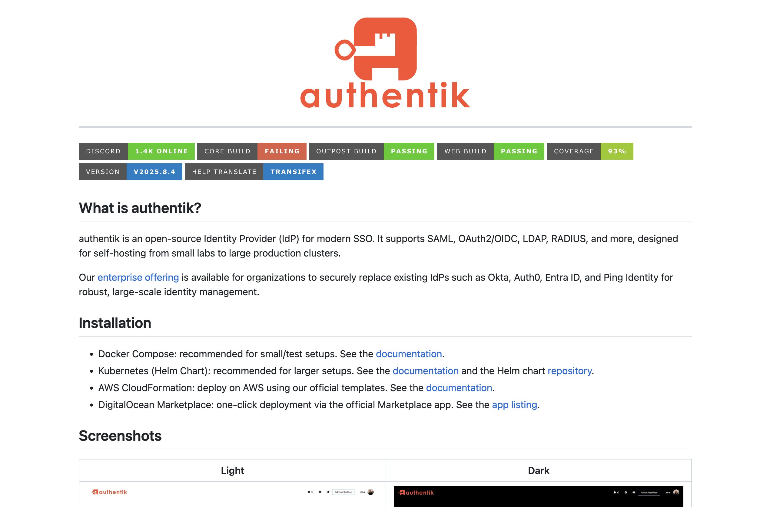 Authentik's readme on Github