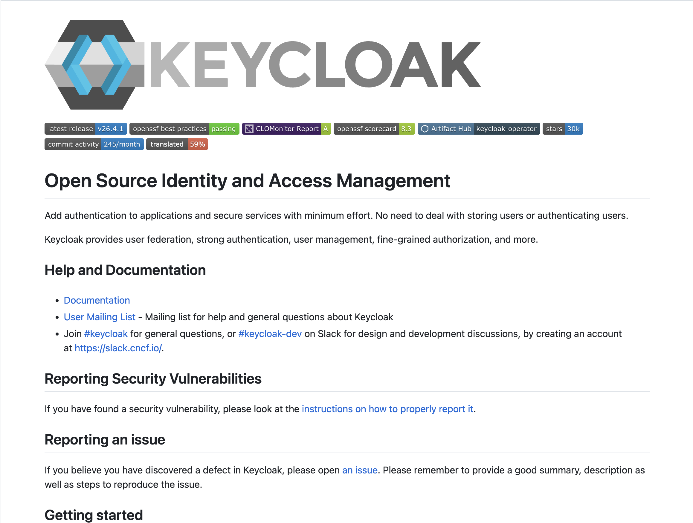 Keycloak's readme on Github
