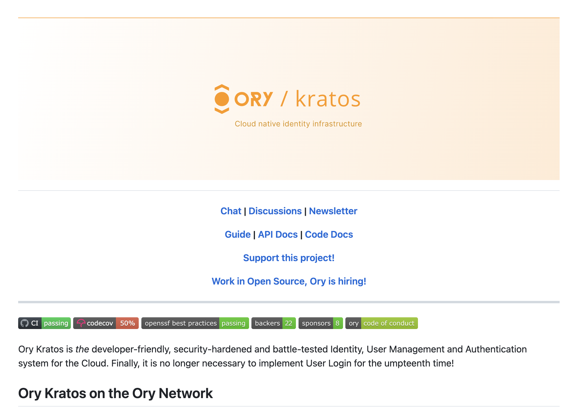 Ory Kratos' readme on Github